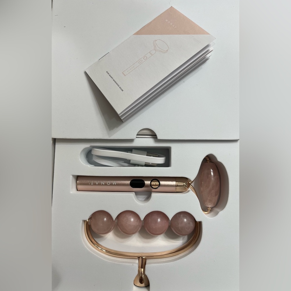 MONAT Rose Quartz Facial Roller and Massager Set